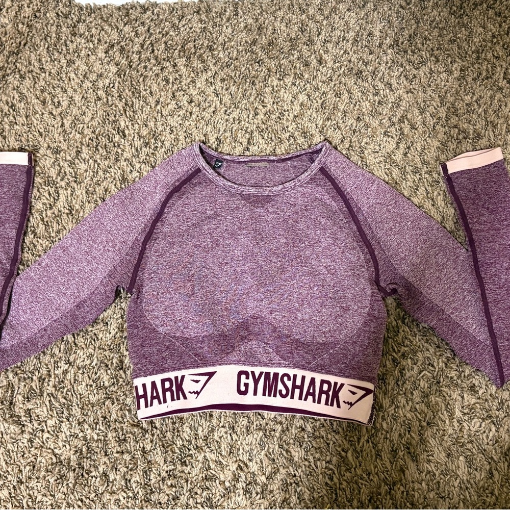 Gymshark Purple Seamless Long-Sleeve Crop Top with Branded Band